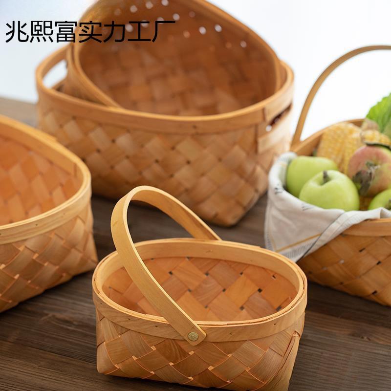 手提篮子子野餐篮篮水果面包鸡蛋竹篮编织竹编藤编收纳筐小收纳篮