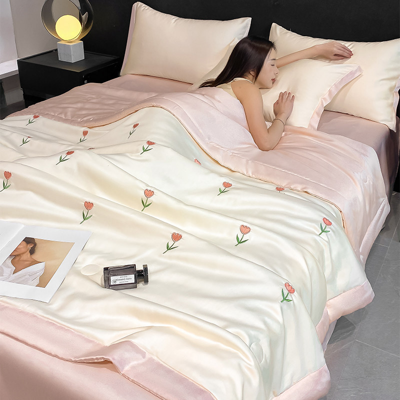 夏季可机洗冰丝夏凉被四件套空调被双人薄被子天丝夏被全套一整套