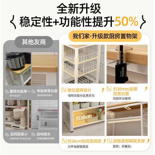 厨房置物架多功能菜篮子切菜工作台微波炉锅具收纳架边柜多层桌子