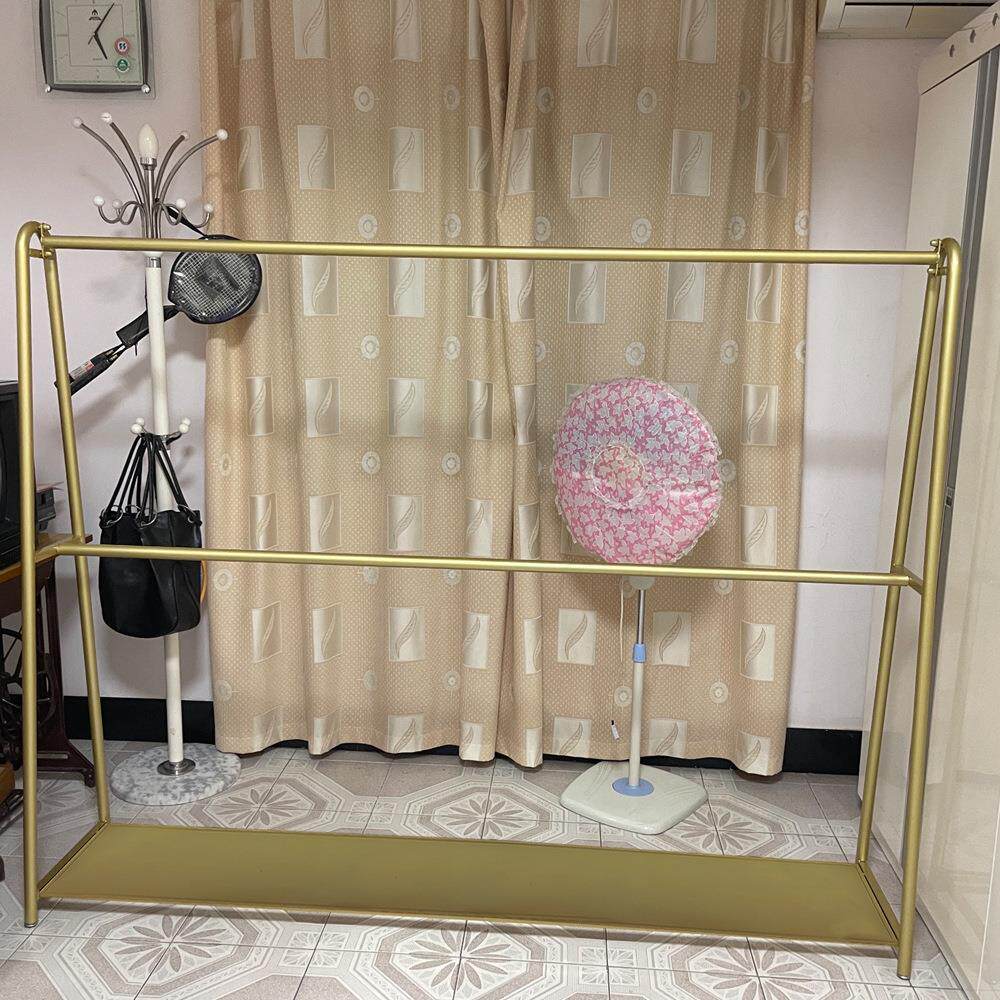 服装店展示架陈列架双层落地式挂衣架简约童装店双杆衣架金色横杆