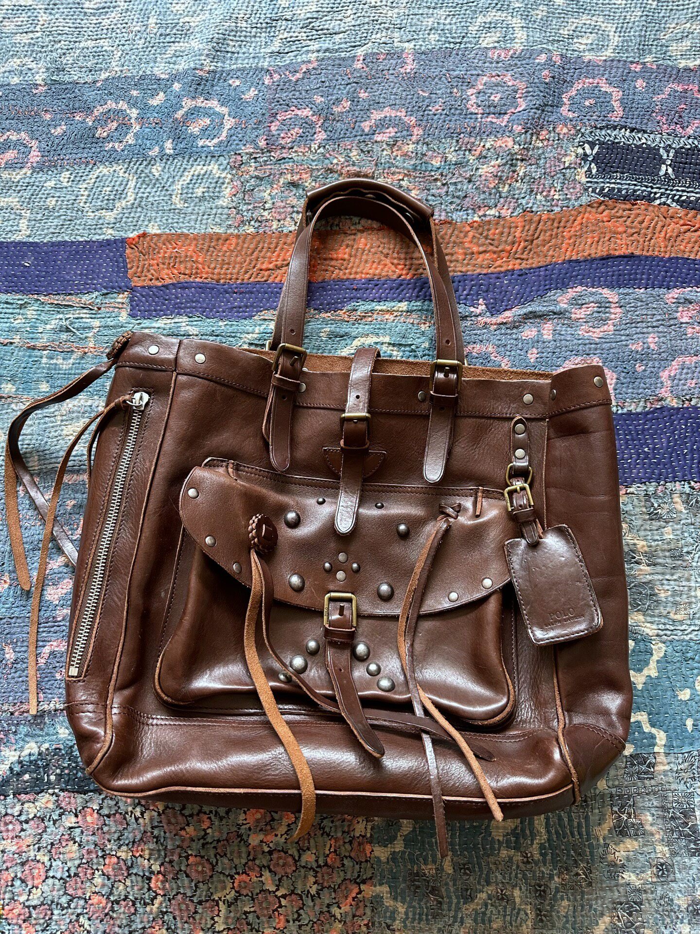Ralph Lauren Brown Leather Rivet Tote