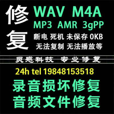 录音笔音频文件WAV AMR录音损坏修复恢复降噪M4a录音手机录音修复