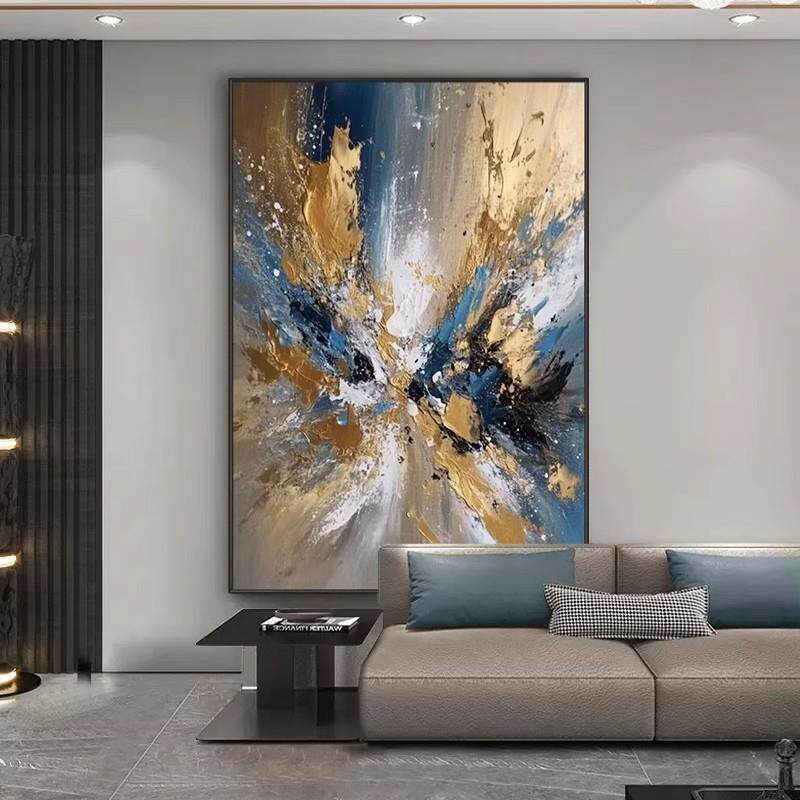 手绘油画客厅装饰画2025新款现代简约抽象肌理落地画走廊过道挂画