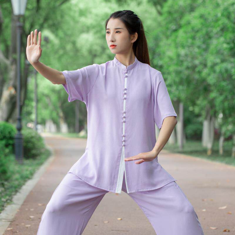 水墨太极夏季2025新款太极服女短袖紫色太极拳练功服男八段锦薄款