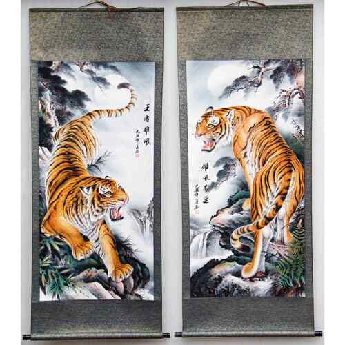 虎画 画国画 画上山虎装饰画 画老虎图客厅风水画 画下山虎挂画