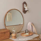壁挂桌面化妆镜装 饰圆形墙面木质梳妆镜贴墙镜子宿舍家居复古镜