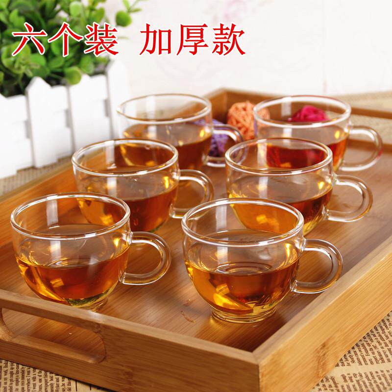 玻璃杯带把带碟品茗杯六祇装花茶功夫茶杯防烫耐热透明玻璃小杯子