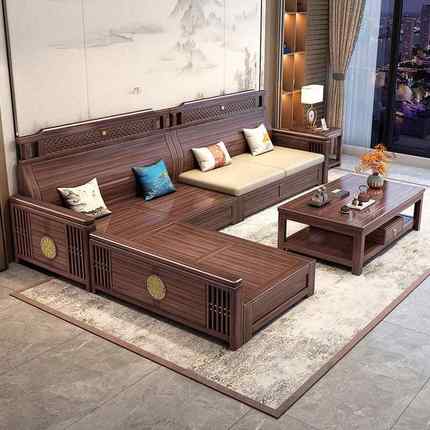 新中式YS-0905乌金木实木夏沙发冬两用现客厅组合质大小户型代简