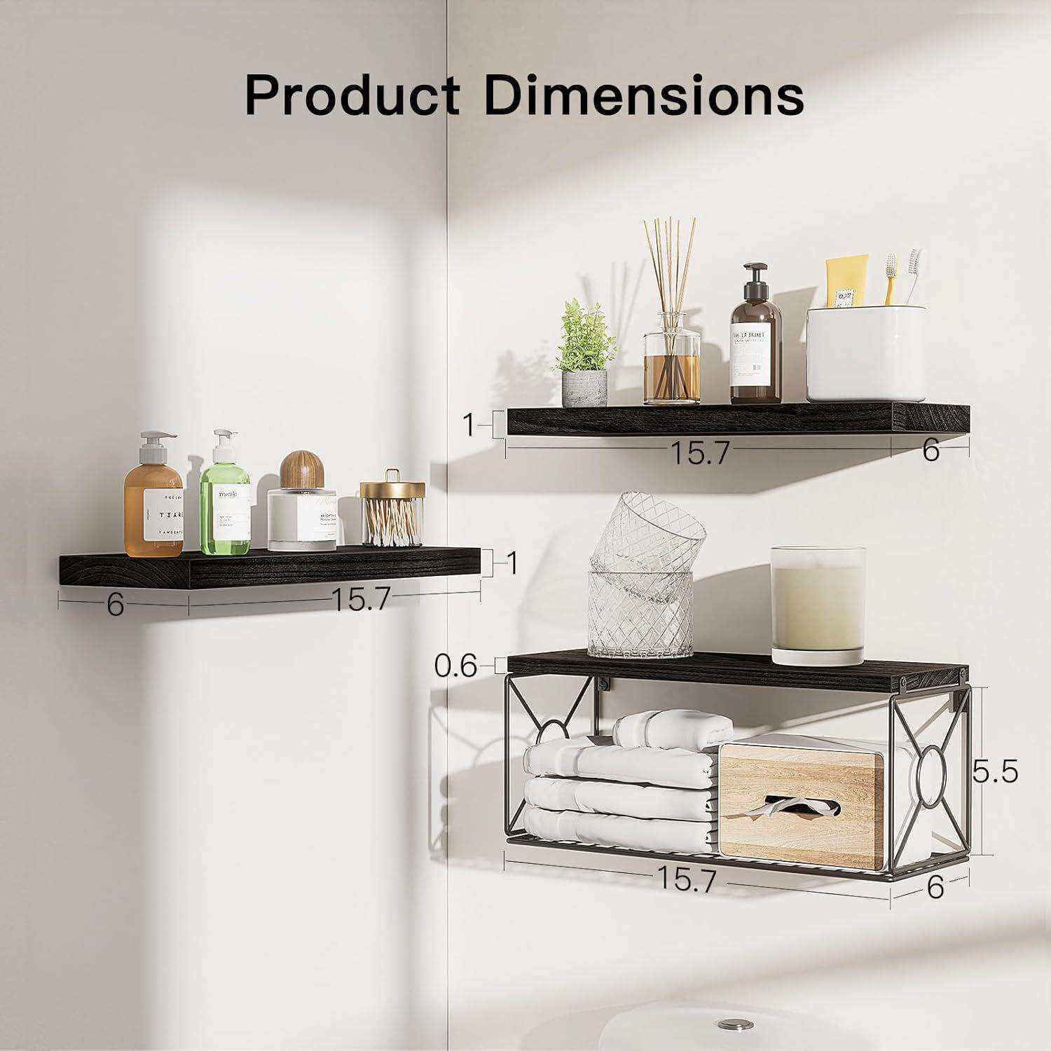 亚马逊墙上置物架卫生间浴室厨房收纳架铁艺支架隔板带纸巾收纳筐