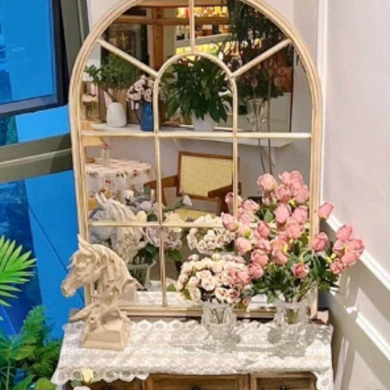 简约北欧时尚墙面装饰古铜色铁艺假窗镜壁饰圆弧窗户床头挂饰客厅