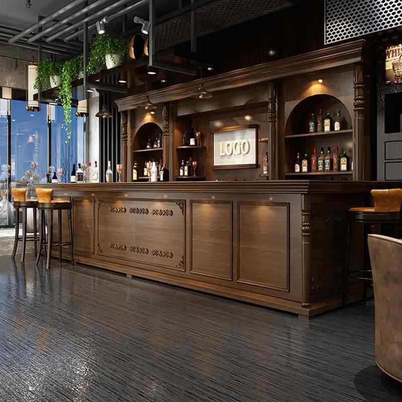 欧式实木复古酒吧咖啡饭店拐角孤形水吧收银台前台奶茶服装