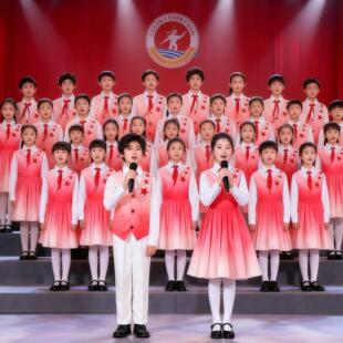 儿童合唱朗诵演出服男童女童红色爱国主题小学生诗歌演讲比赛服装