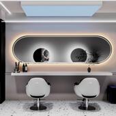 理发店a564456大通镜横挂镜专灯发廊烫染区网红带剪长发镜台美发