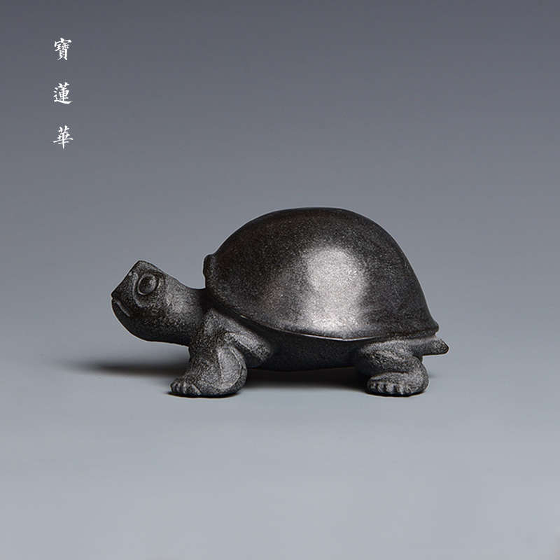 手工雕刻亮壳将军龟 石龟茶宠摆件 古典石雕吉祥物石茶玩石手把件