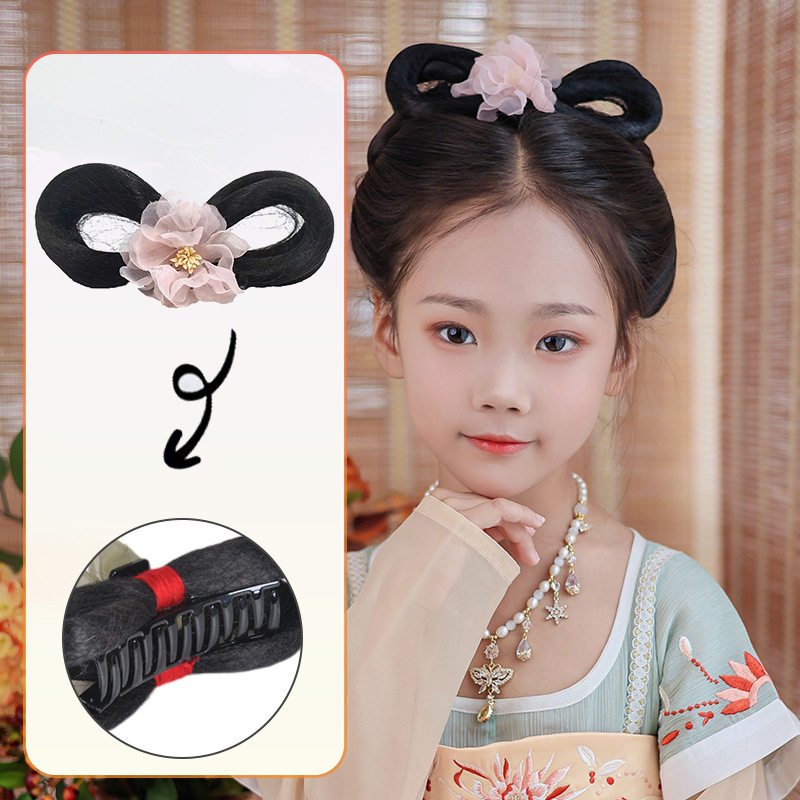 儿童汉服头饰头花古装舞台演出女童抓夹假发古风花朵盘发发髻发饰,模玩/动漫/周边/娃圈三坑/桌游,COSPLAY配件/道具/人偶服,淘宝优惠券,粉丝福利购,淘宝优惠卷