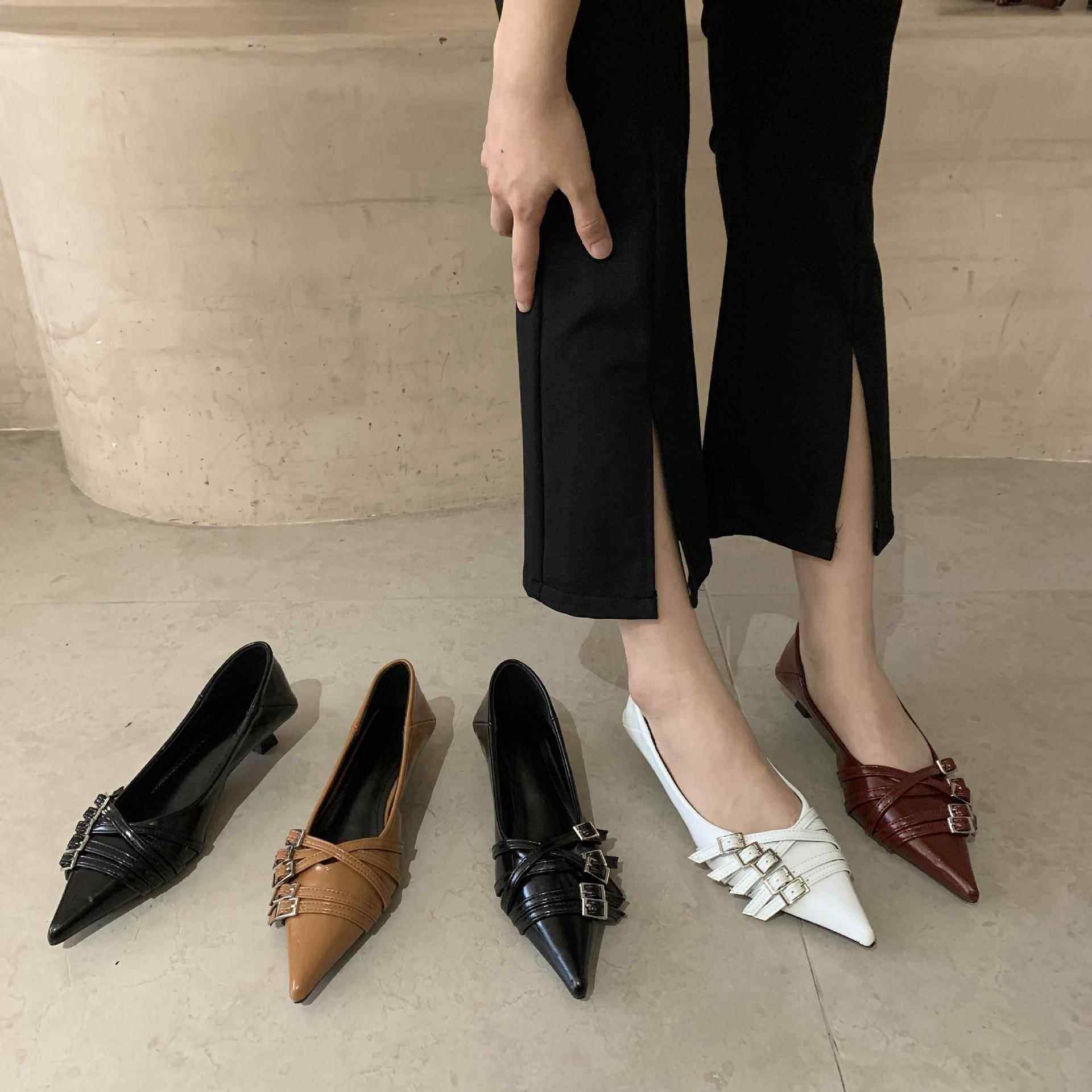 小猫跟高跟鞋女2026年夏季新款浅口尖头低跟软皮工作职业单鞋定制