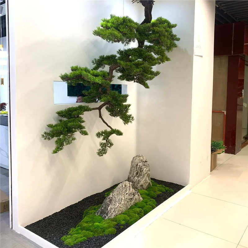 仿真悬挂悬崖式松树迎客松壁挂侧挂倒挂吊挂松树玄关入户橱窗造景