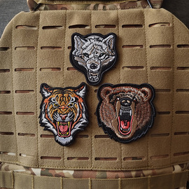 棕熊老虎头狼头动物徽章个性魔术，贴章军迷背包，贴户外臂章肩章