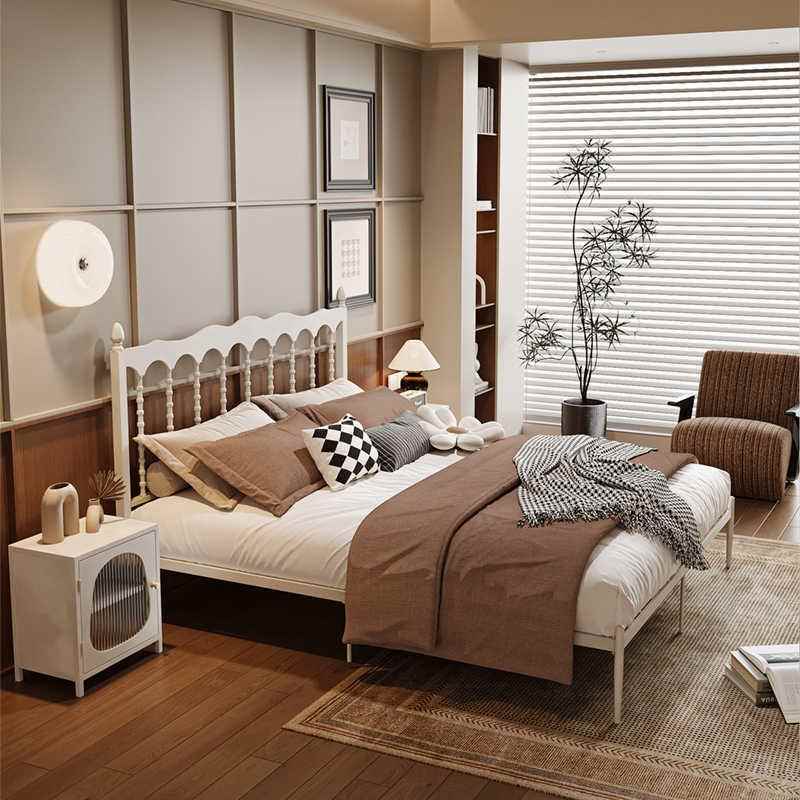 法式奶油铁艺床架民宿酒店公寓复古铁艺床家用卧室坚固耐用铁床