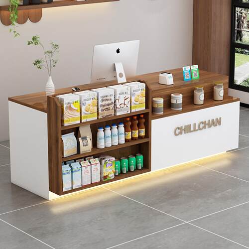 便利店前台收银柜台超市小型吧台桌奶茶店前置展示架咖啡店接待台