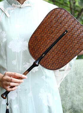 筇竹竹编扇子团扇大漆扇夏季文人芭蕉扇覆古古风手工纳凉掌扇家用