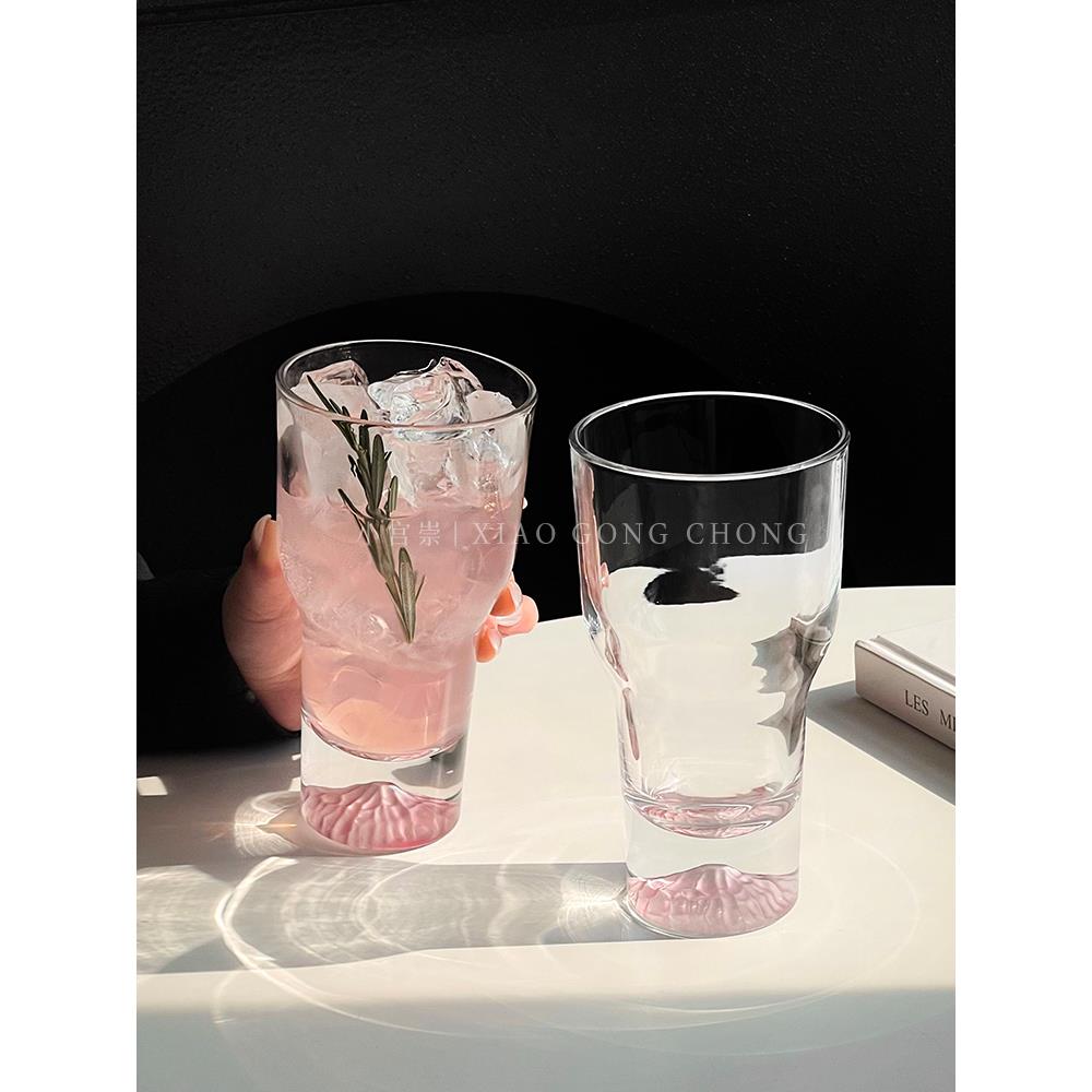 啤酒杯设计感小众ins粉色富士山杯设计玻璃