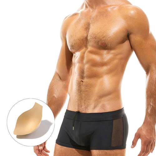 Men's semi transparent side mesh spliced flat angle