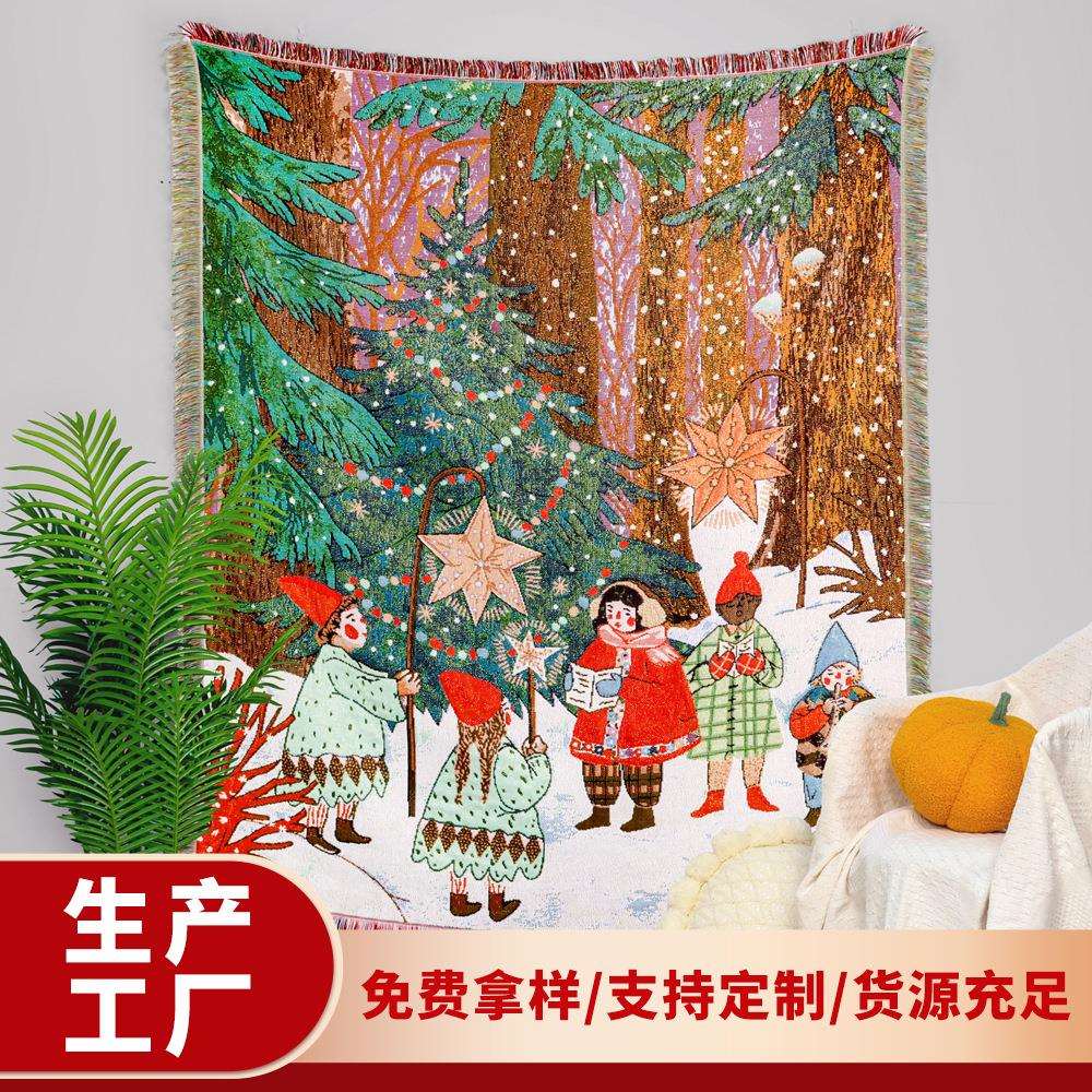 网红毛毯提花挂毯圣诞款沙发巾波西米亚沙发毯防猫爪沙发巾毯子厚