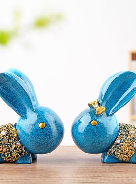轻奢高档兔子摆件家居卧室客厅酒柜装饰品电视柜玄关摆设北欧现代