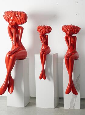 现代人物玻璃室钢创意塑大型TZ-025落地雕酒店售楼处软样板房装内