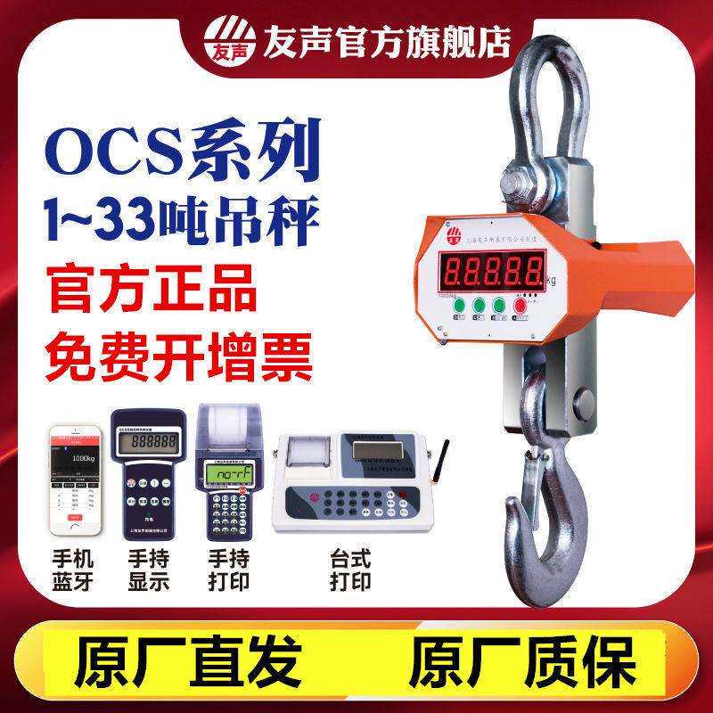 友声吊秤1 2 3 5 10t吨行车电子秤称吊磅防水无线 线吊钩秤OCS蓝