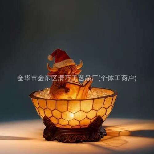 跨境Highland Cow Reading Bubble Bath Lamp圣诞节高地牛小夜灯