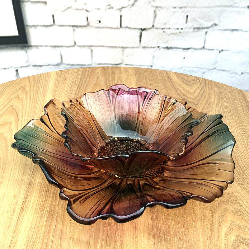 家用客厅向日葵水果盘彩色水晶玻璃糖果干果盘个性创意时尚礼品