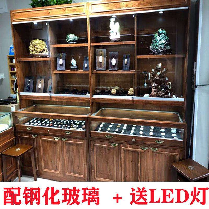 翡翠珠宝展示柜实木玉器饰品展柜仿古高柜古玩柜台古董陈列柜玻璃