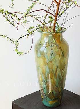 复古岩石肌理琉璃花瓶艺术高级轻奢水培百合插花客厅民宿家居摆件