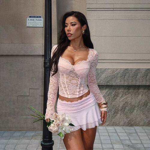 Elegant Lace Long Sleeve Top Women's Stylish Blouse for