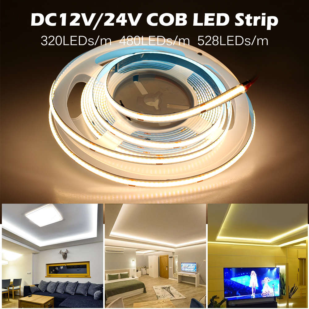 5米 LED COB灯带 DC12V/24V 320灯 480灯 528灯每米 超亮装修软灯