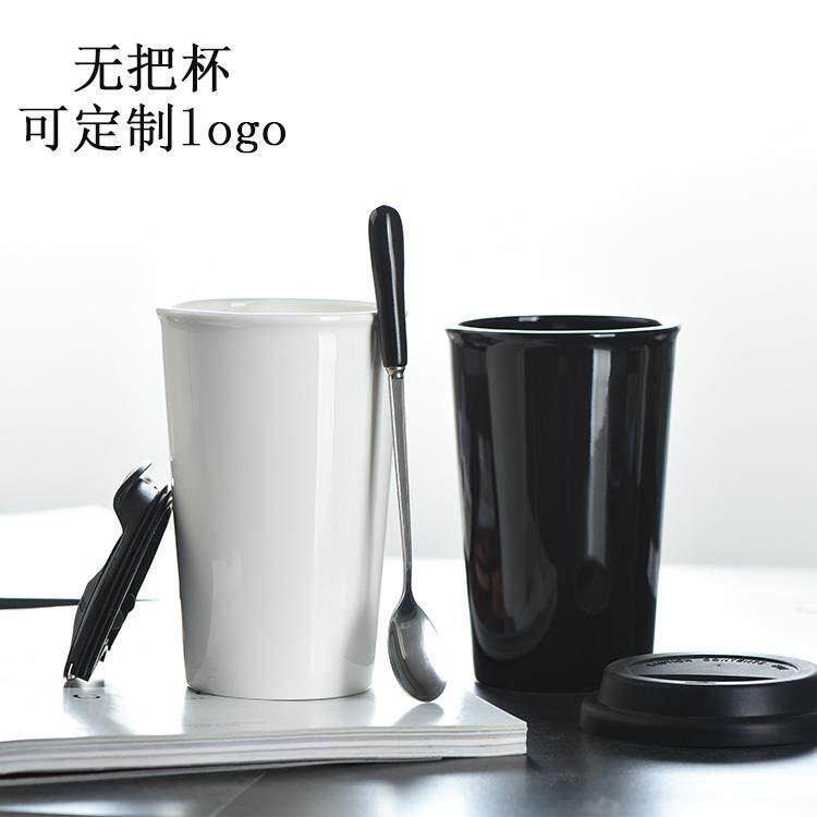 创意双层隔热陶瓷水杯车载杯咖啡杯带硅胶盖可印制ogo图案广告杯