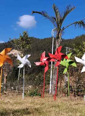 户外彩色铁艺大小风车摆件创意四五六叶儿童旋转动花园景观装饰品