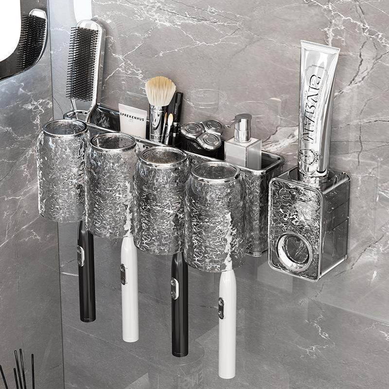 吸盘牙刷置物架壁挂式免打孔电动牙刷架浴室卫生间牙杯漱口杯挂架