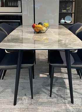 意式奢新亮合光岩板餐桌轻简约现代客厅家用吃饭桌子餐椅85512组2