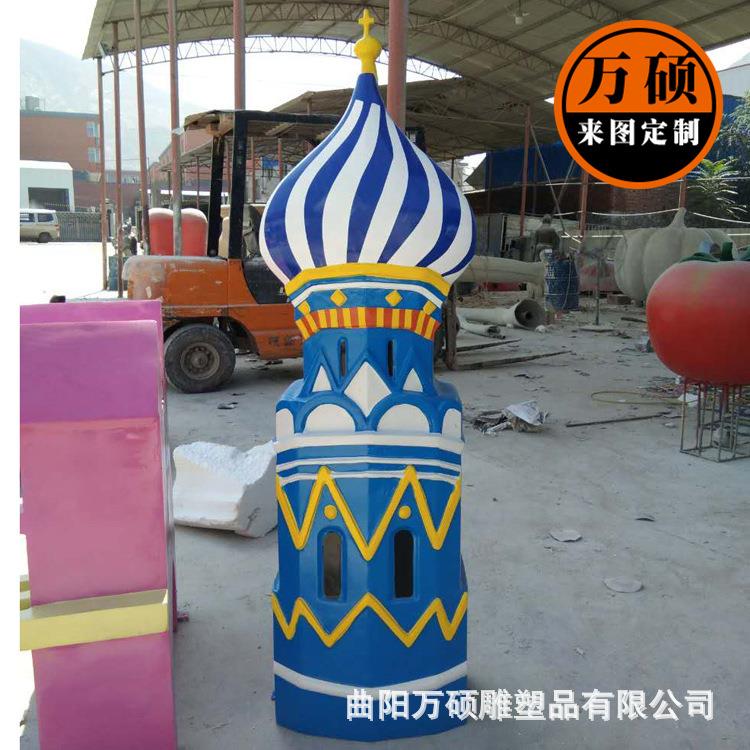 新款直销玻璃钢美陈装饰雕塑制作 彩绘塔雕塑 玻璃钢城堡雕塑摆件