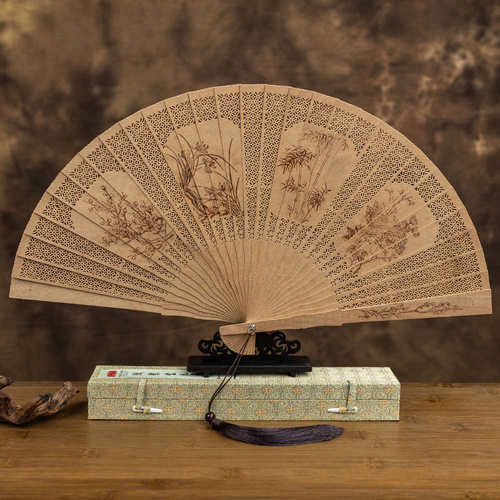 女式古风古典国风扇木全女中礼品扇工艺折扇香木9zrt缅镂空