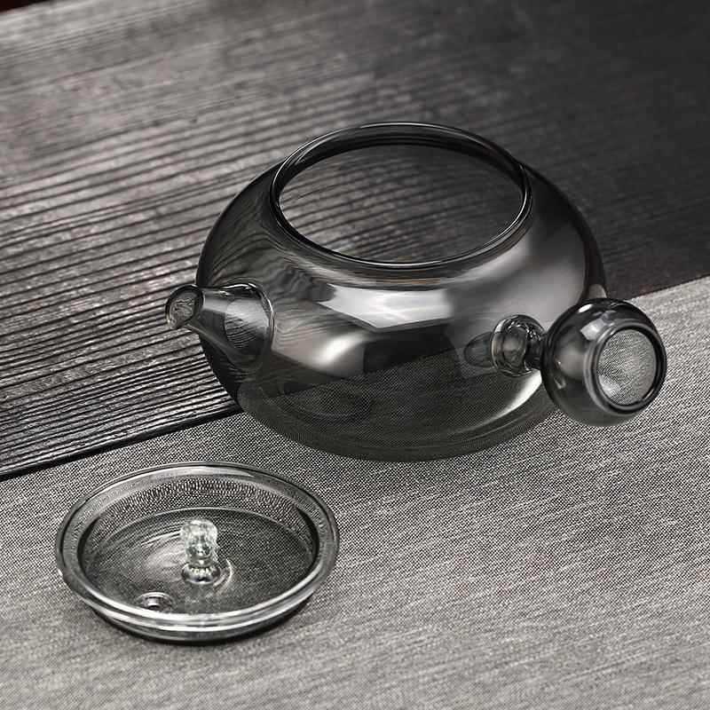围炉煮壶烧茶壶高颜值新款透黑玻6554璃茶泡茶侧木把带盖水煮茶花