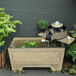 阳台养鱼池户外庭院景观成品古法鱼缸室外落地门海流水摆件循环水