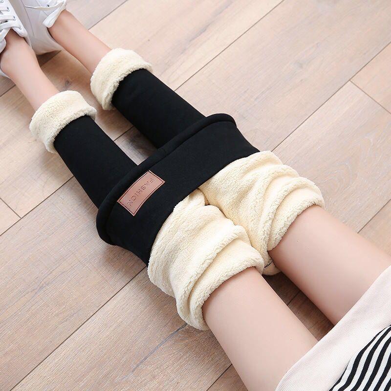 and warm thickened leggings high tights lambskin winter