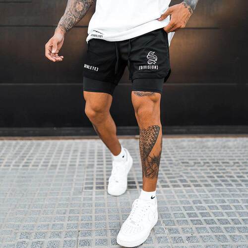 Double layer shorts for men, not over the knee basketball