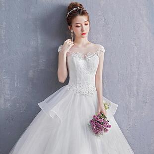 2026新款婚纱法式赫本复古齐地新娘礼服显瘦白色保守款小个子女裙