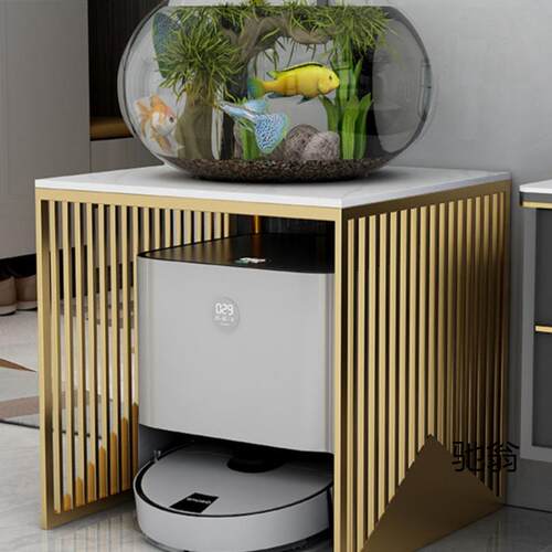 轻奢岩板桌面茶几沙发边几角几扫地机器人收纳架置物架方形小桌子