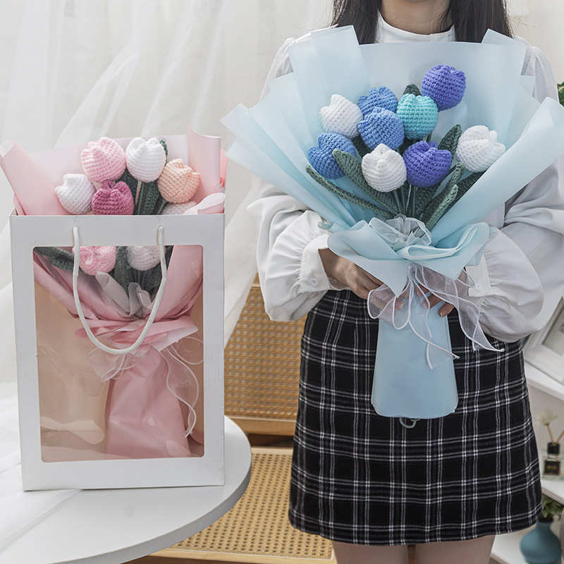 手工编织diy材料包郁金香花束毛线自制针织仿真花成品送女友礼物